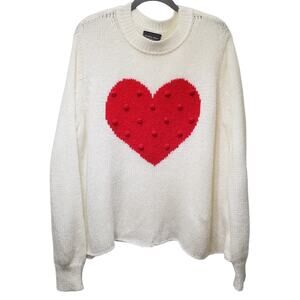 WOODEN SHIPS Mohair Wool Blend Crewneck Sweater Heart Valentines Women's S/M